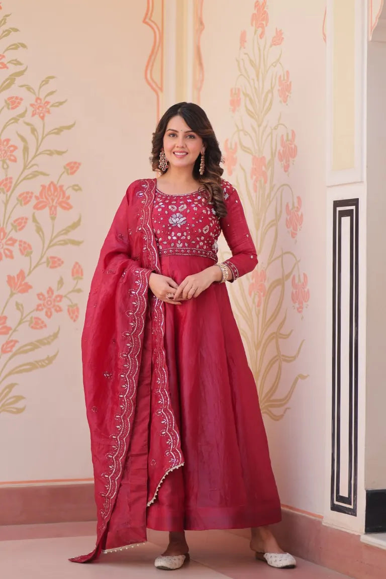 Women's Crush Anarkali Gown & Dupatta