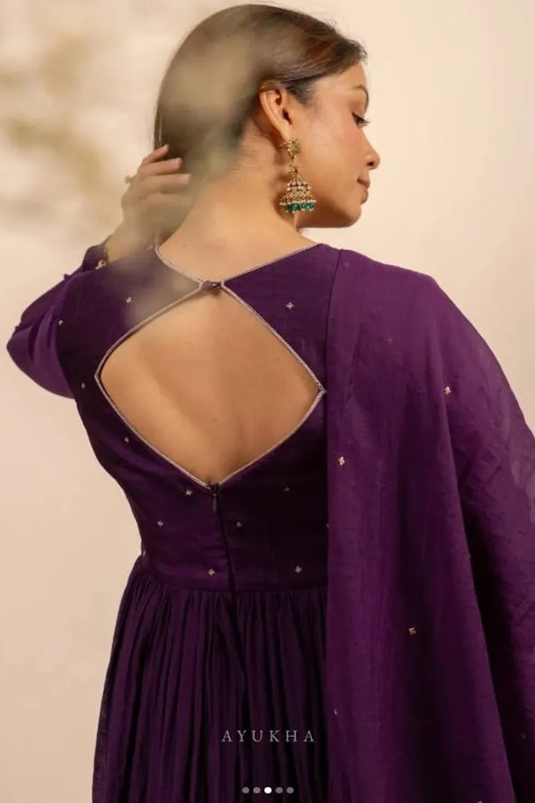 Purple Thread Work Gown with Dupatta