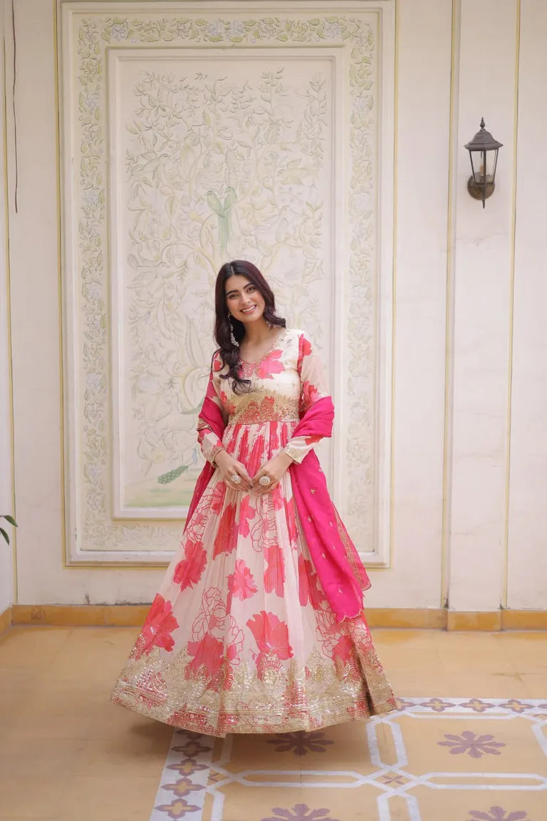 Designer Floral Full Sleeve Gown