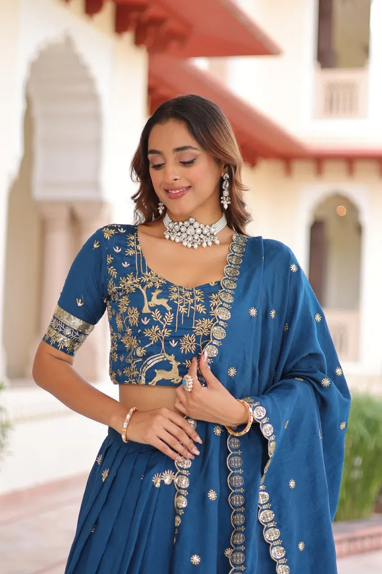 Traditional Vichitra Silk Lehenga Set