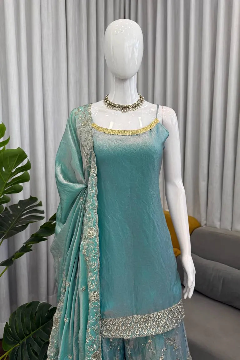 Aqua Fendy Silk Palazzo Suit Set