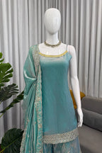 Aqua Fendy Silk Palazzo Suit Set