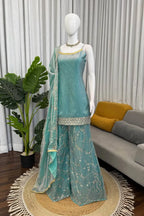 Aqua Fendy Silk Palazzo Suit Set