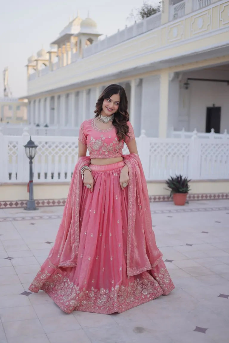 Traditional Indian Pink Lehenga with Dupatta