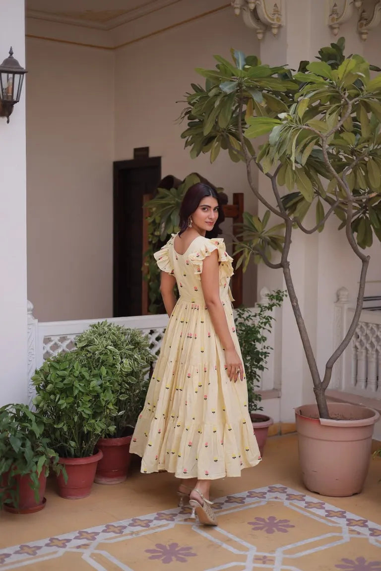 Embroidered Cotton Tiered Maxi Dress