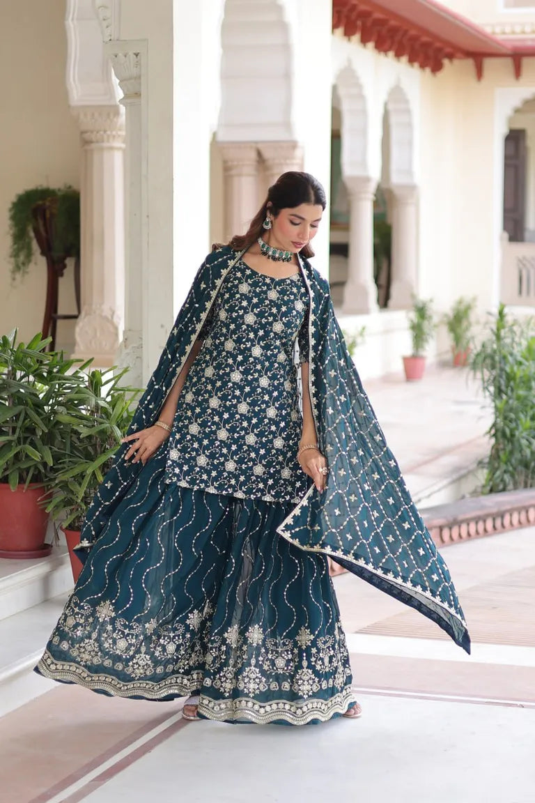 Party Wear Kurti with Sharara Dupatta