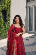 Festive Red Palazzo Suit with Dupatta