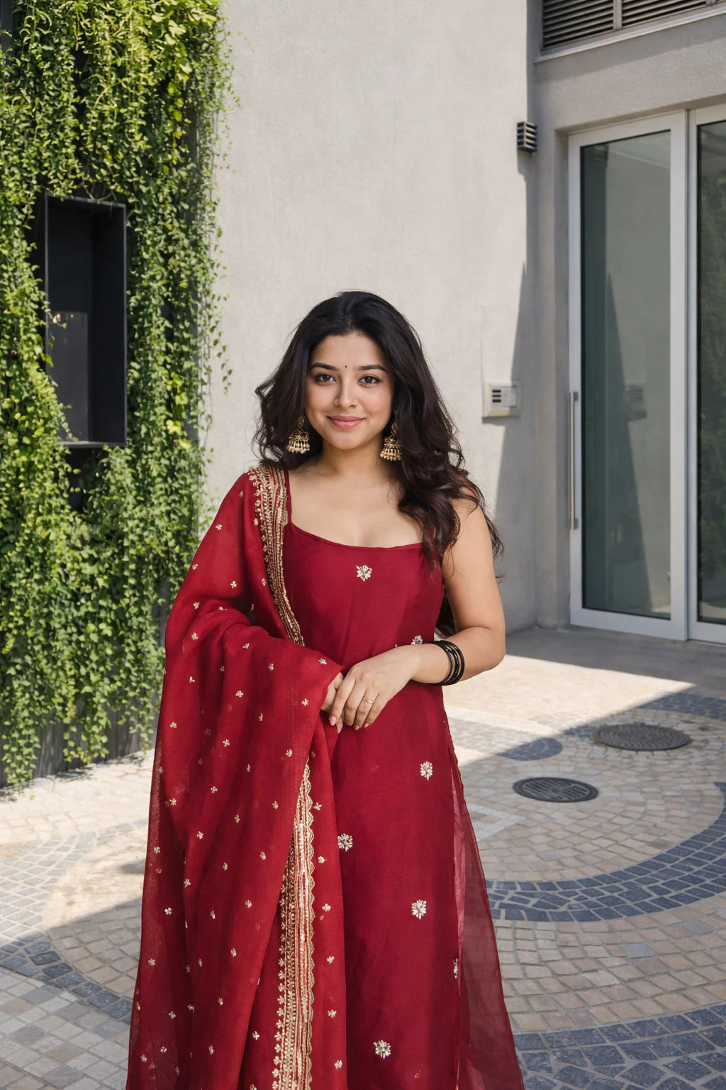 Festive Red Palazzo Suit with Dupatta