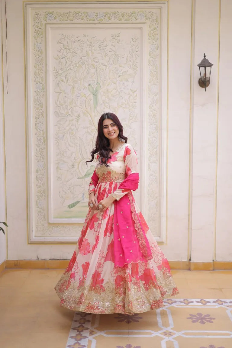 Designer Floral Full Sleeve Gown