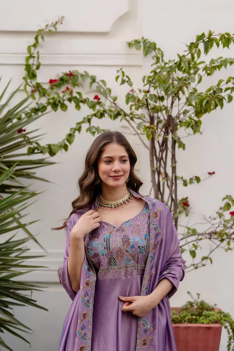 Festive Flared Silk Gown with Dupatta