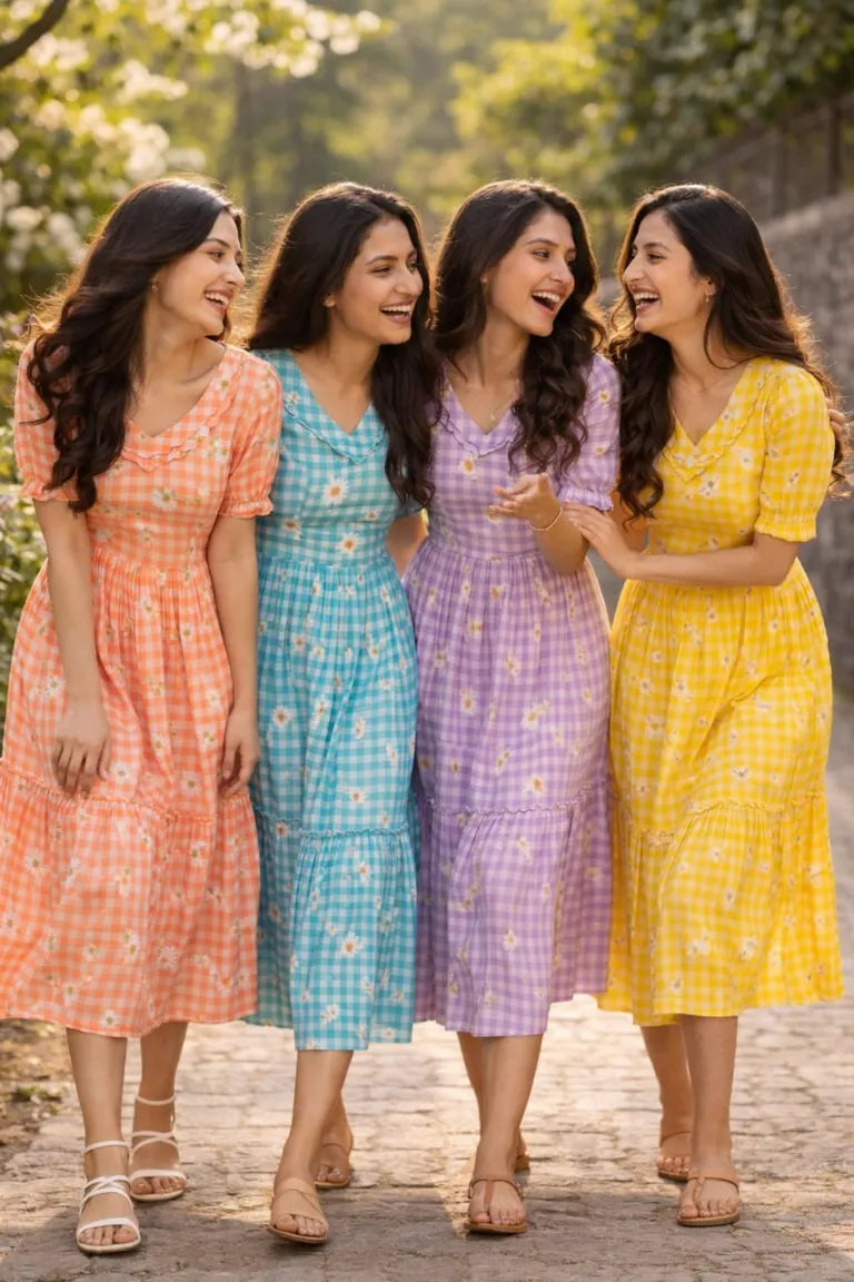Muslin Silk Checkered Summer Dress