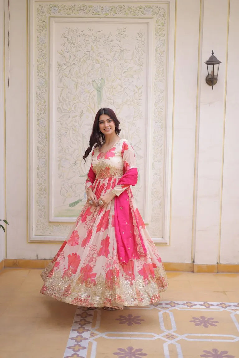 Designer Floral Full Sleeve Gown