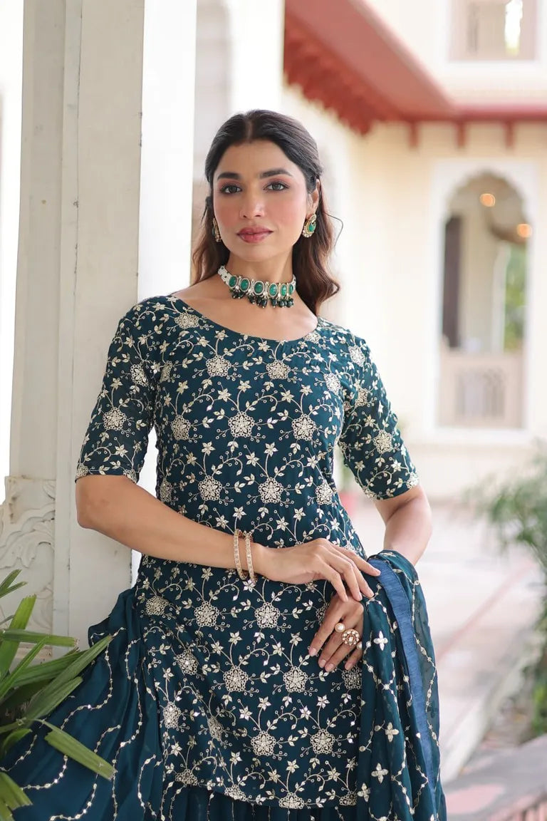 Party Wear Kurti with Sharara Dupatta