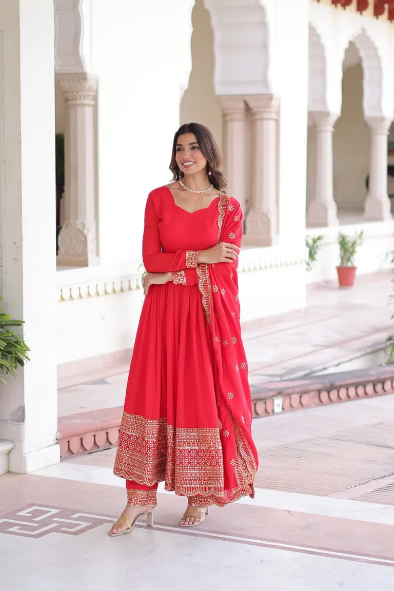 Ruby Red Flared Gown