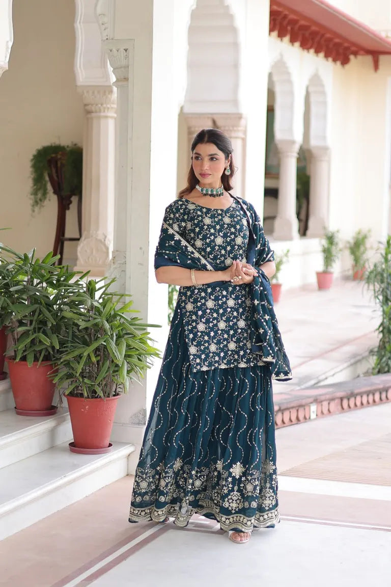 Party Wear Kurti with Sharara Dupatta