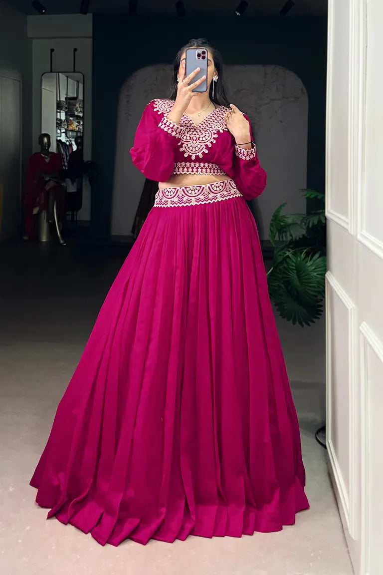 Pleated Vichitra Silk Skirt & Top