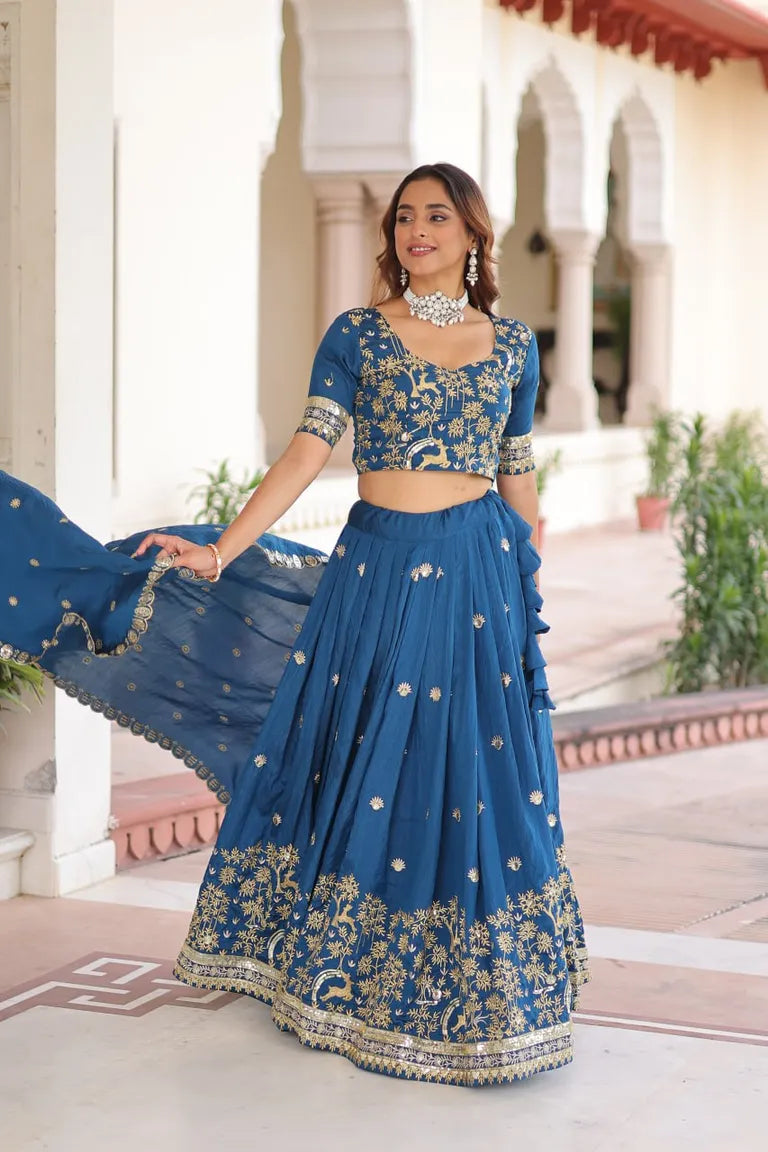 Traditional Vichitra Silk Lehenga Set