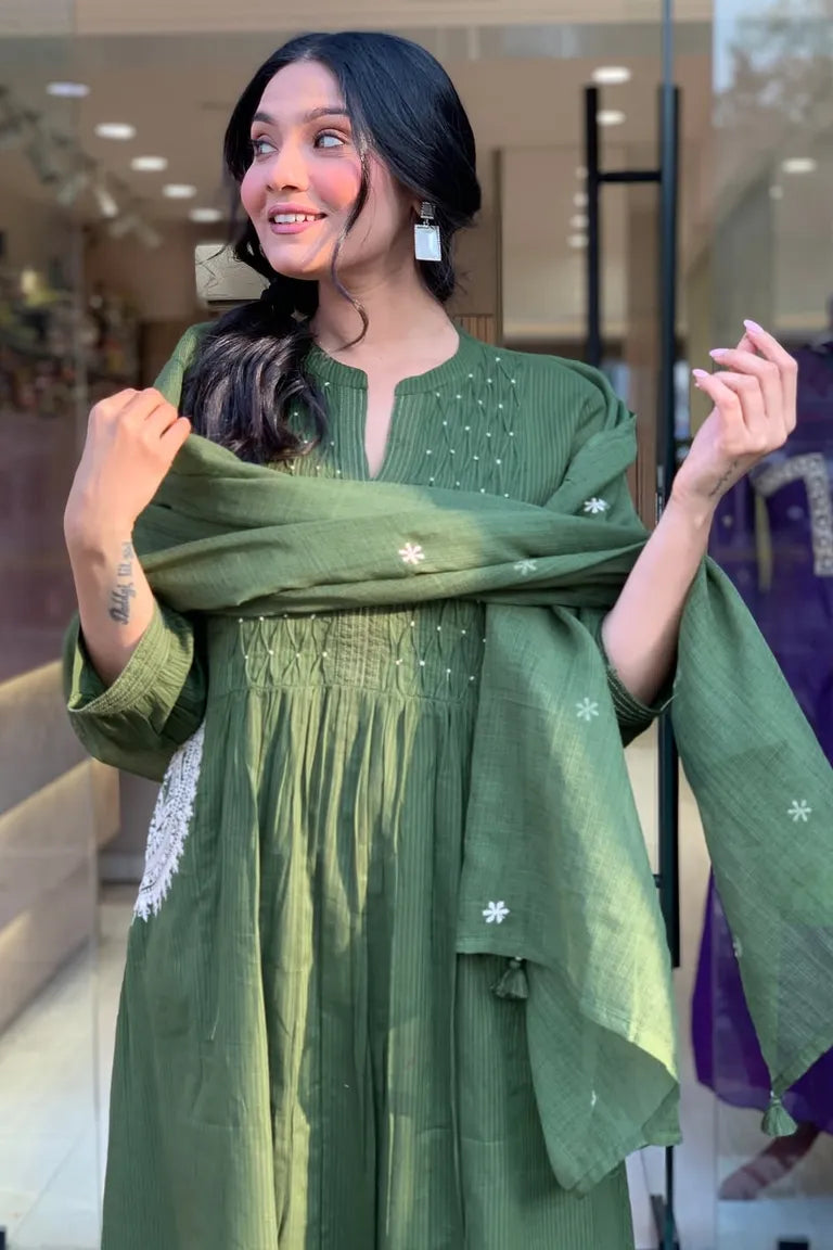 Olive Green Pure Cotton kurta Set