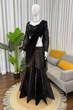 Black Sequin Georgette Sharara Set