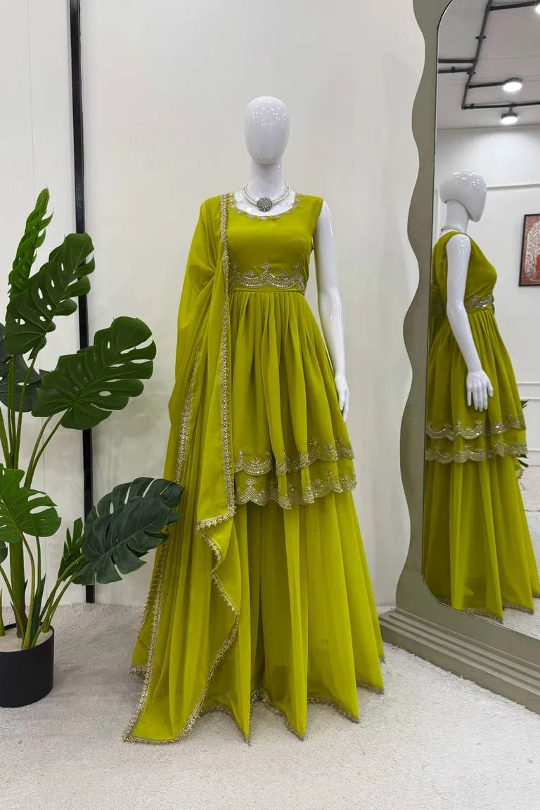 Lime Green Georgette Sharara Suit