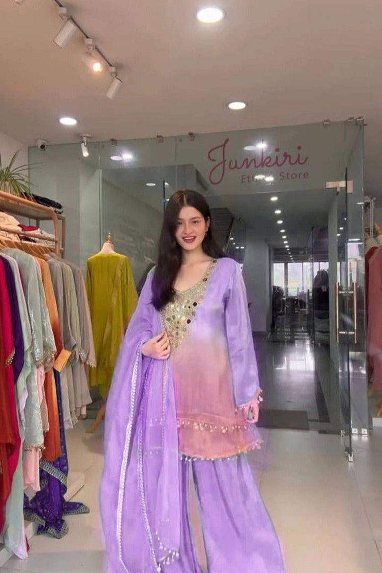 Shaded Purple Pink Festive Suit