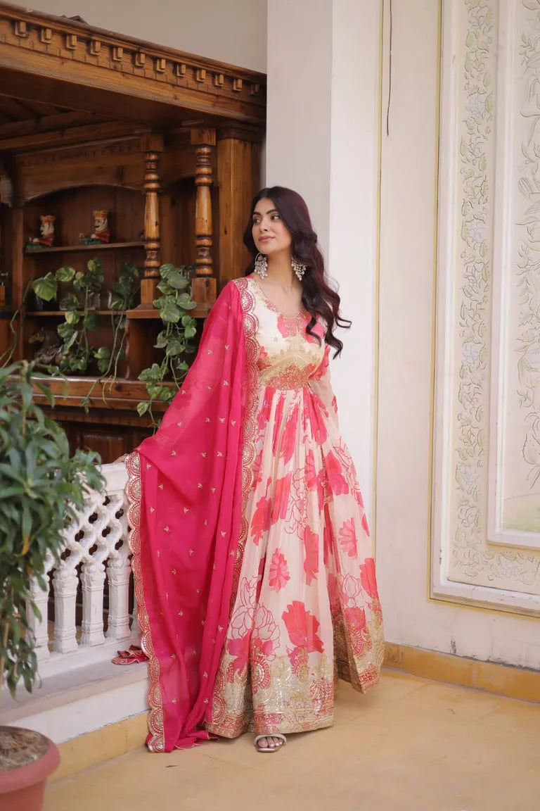 Designer Floral Full Sleeve Gown