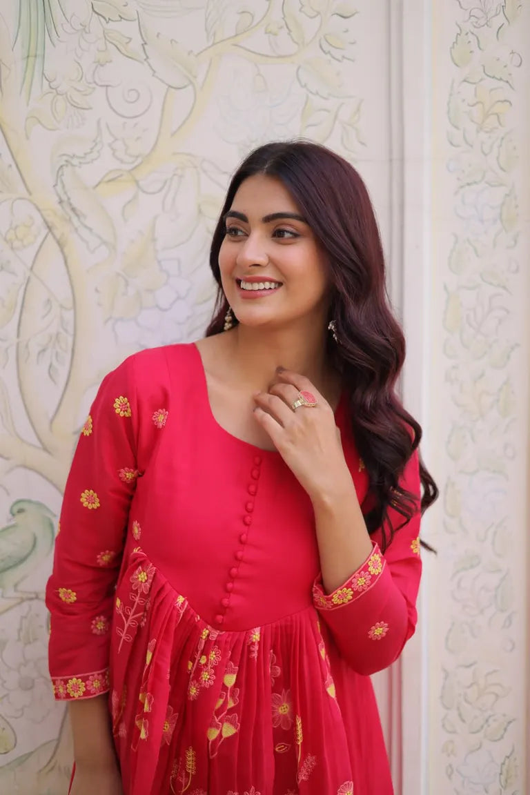 Festive Mal Chanderi Kurti Pant Set