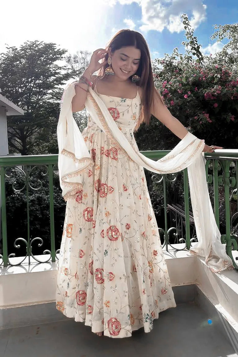 Floral Thread Sequin Anarkali Gown Set