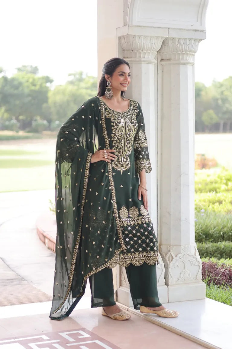 Party Wear Faux Blooming 3-Piece Suit