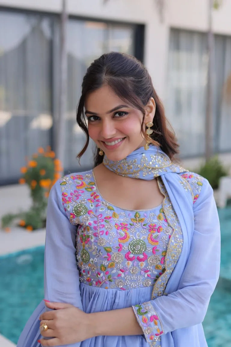 Mal Chanderi Anarkali Set