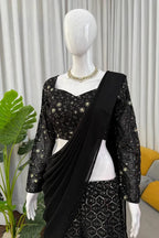 Black Sequin Georgette Sharara Set