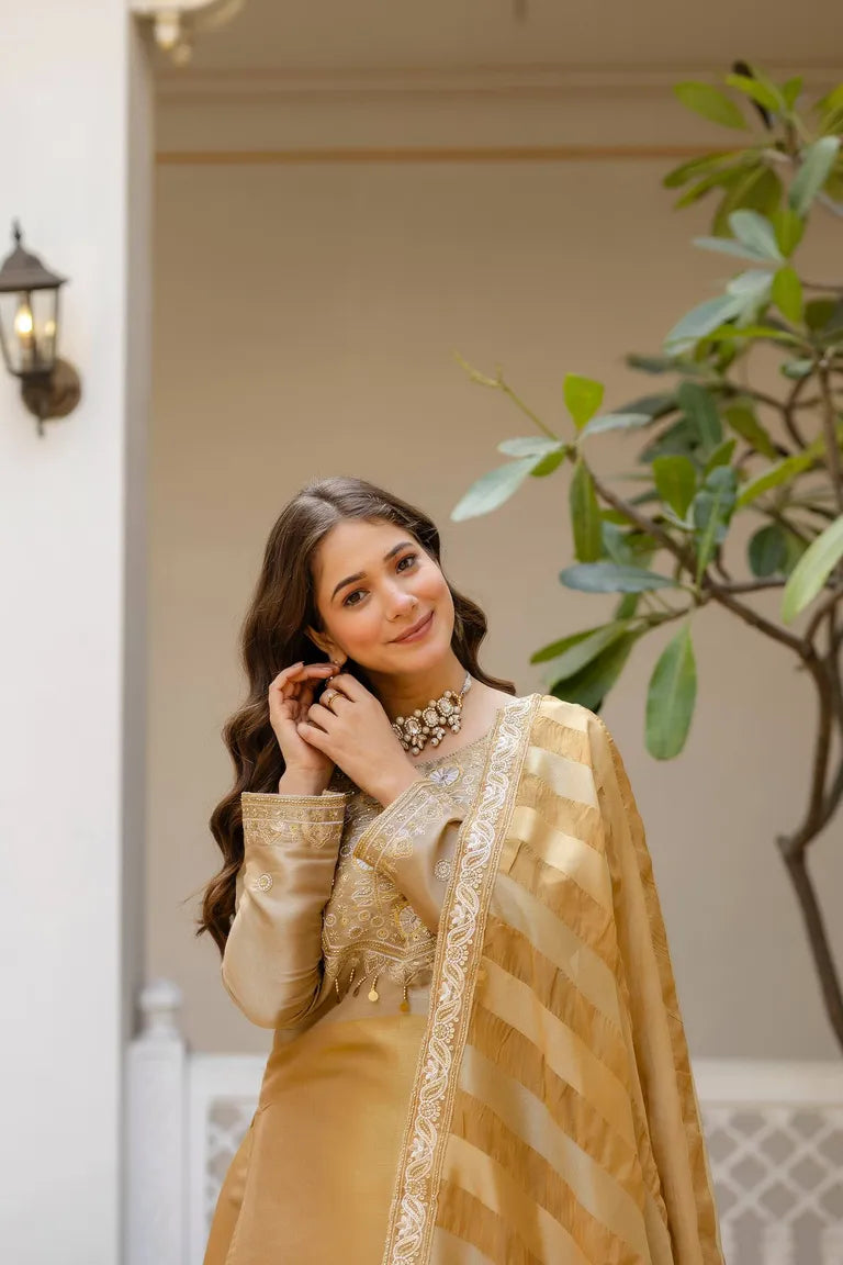 Golden Banarasi Lehenga Set