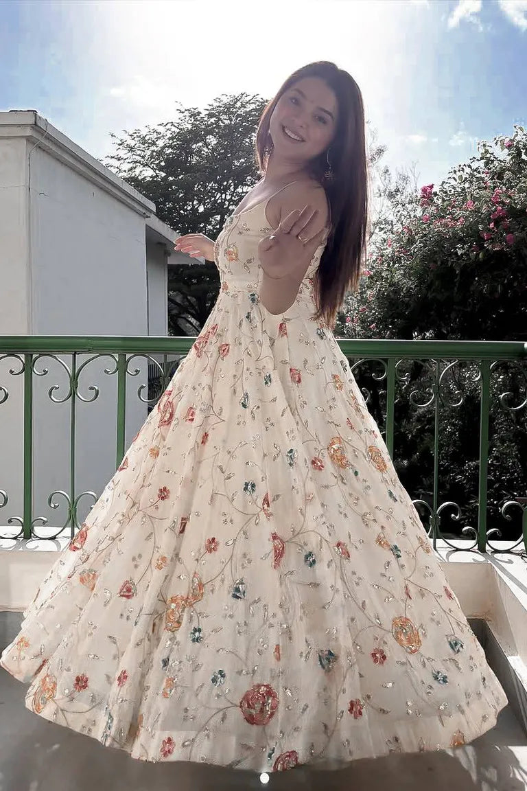 Floral Thread Sequin Anarkali Gown Set