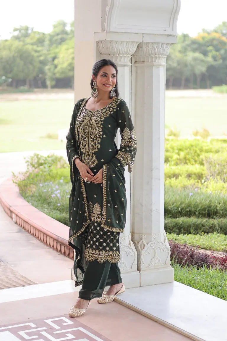 Party Wear Faux Blooming 3-Piece Suit