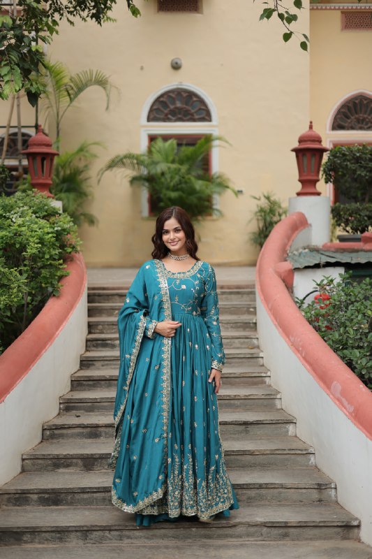 Embroidered Scarlet Anarkali Gown