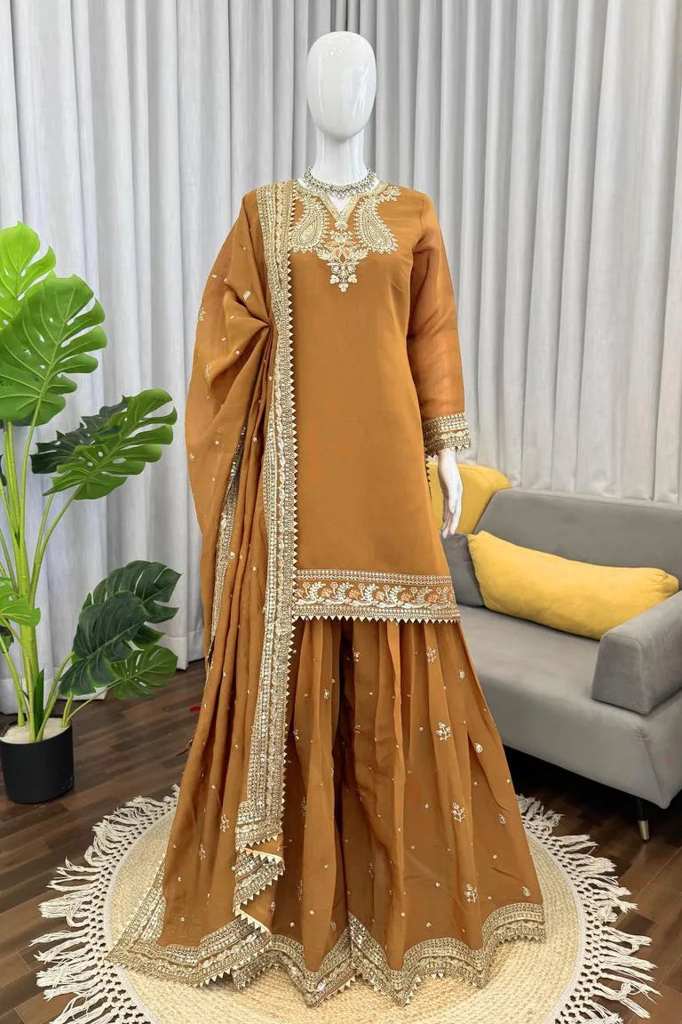Designer Mul Chanderi Suit with Sequins