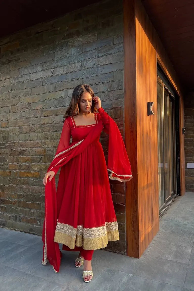Party Wear Anarkali with Lace Border