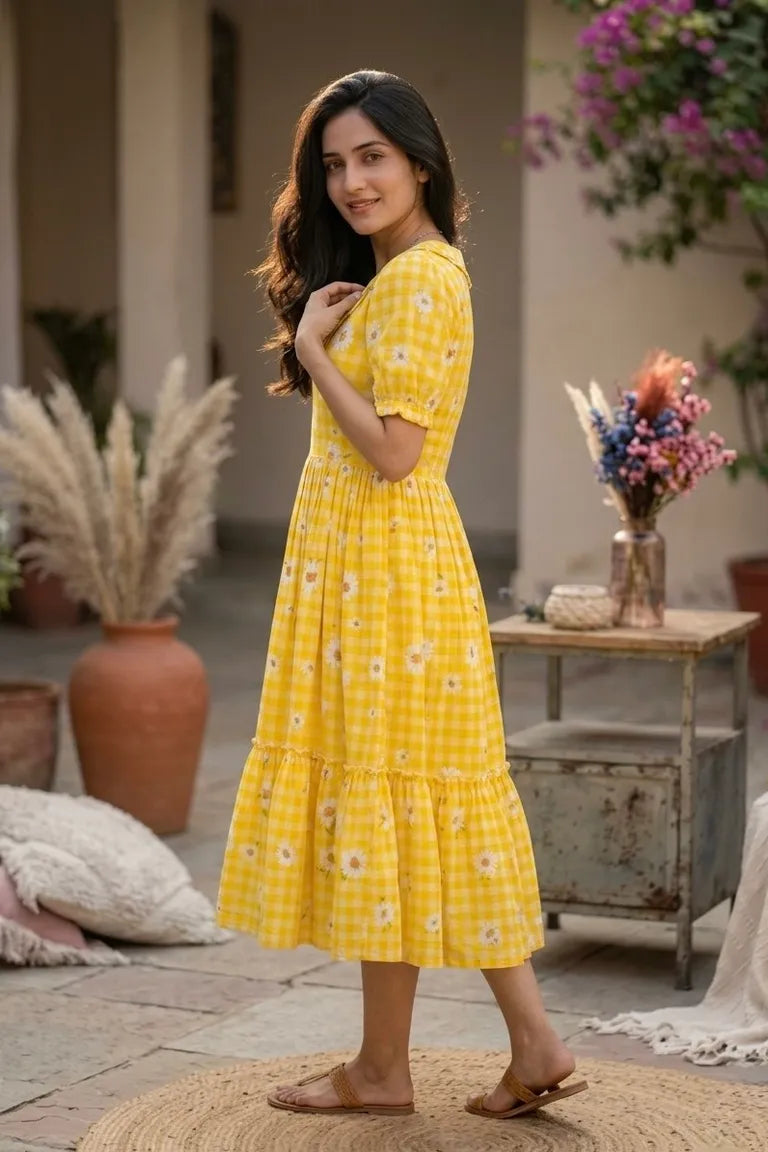 Muslin Silk Checkered Summer Dress