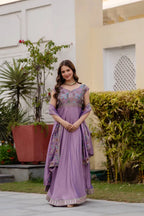 Festive Flared Silk Gown with Dupatta
