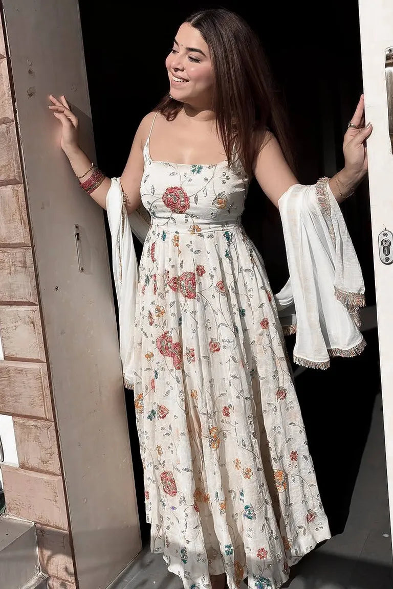 Floral Thread Sequin Anarkali Gown Set