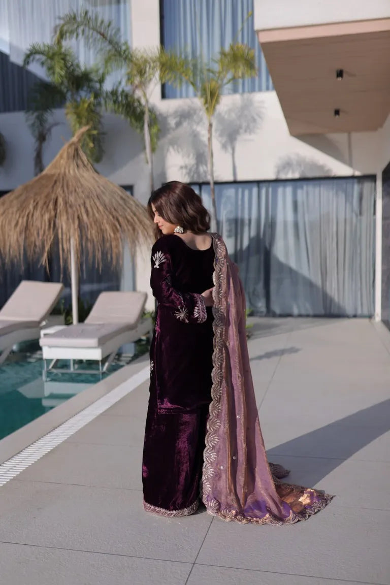 Wine Velvet  Palazzo Suit