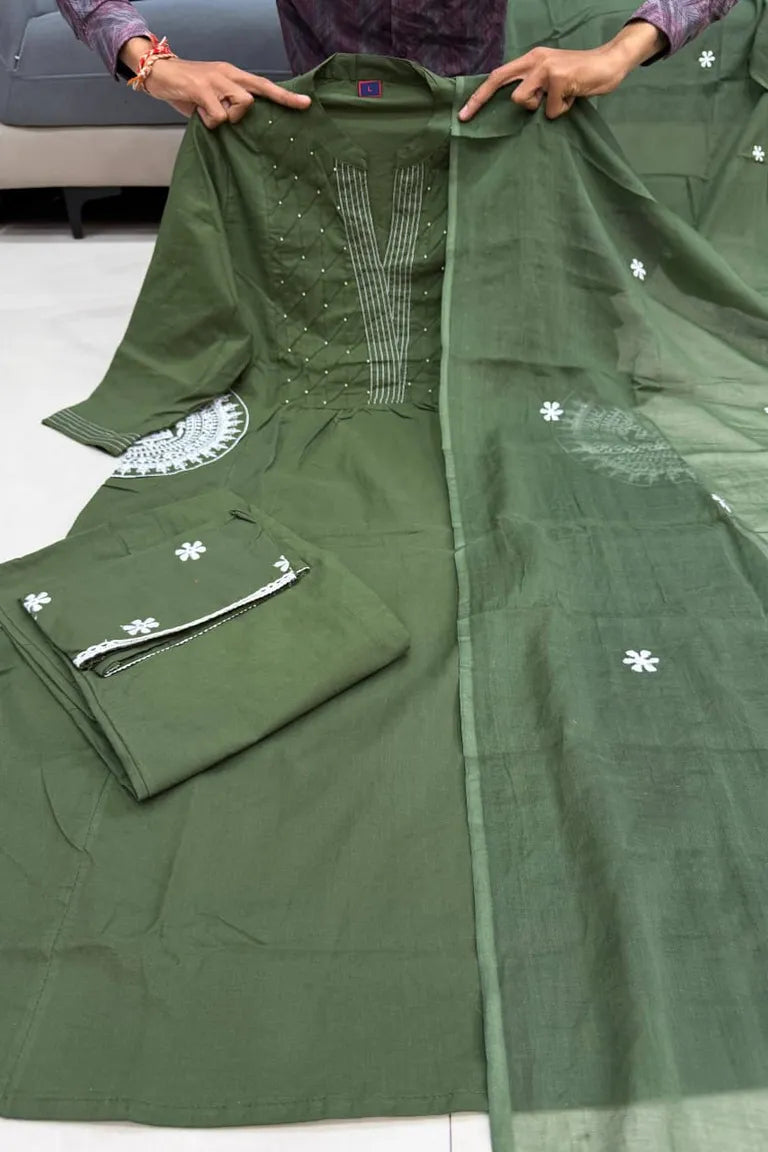 Olive Green Pure Cotton kurta Set