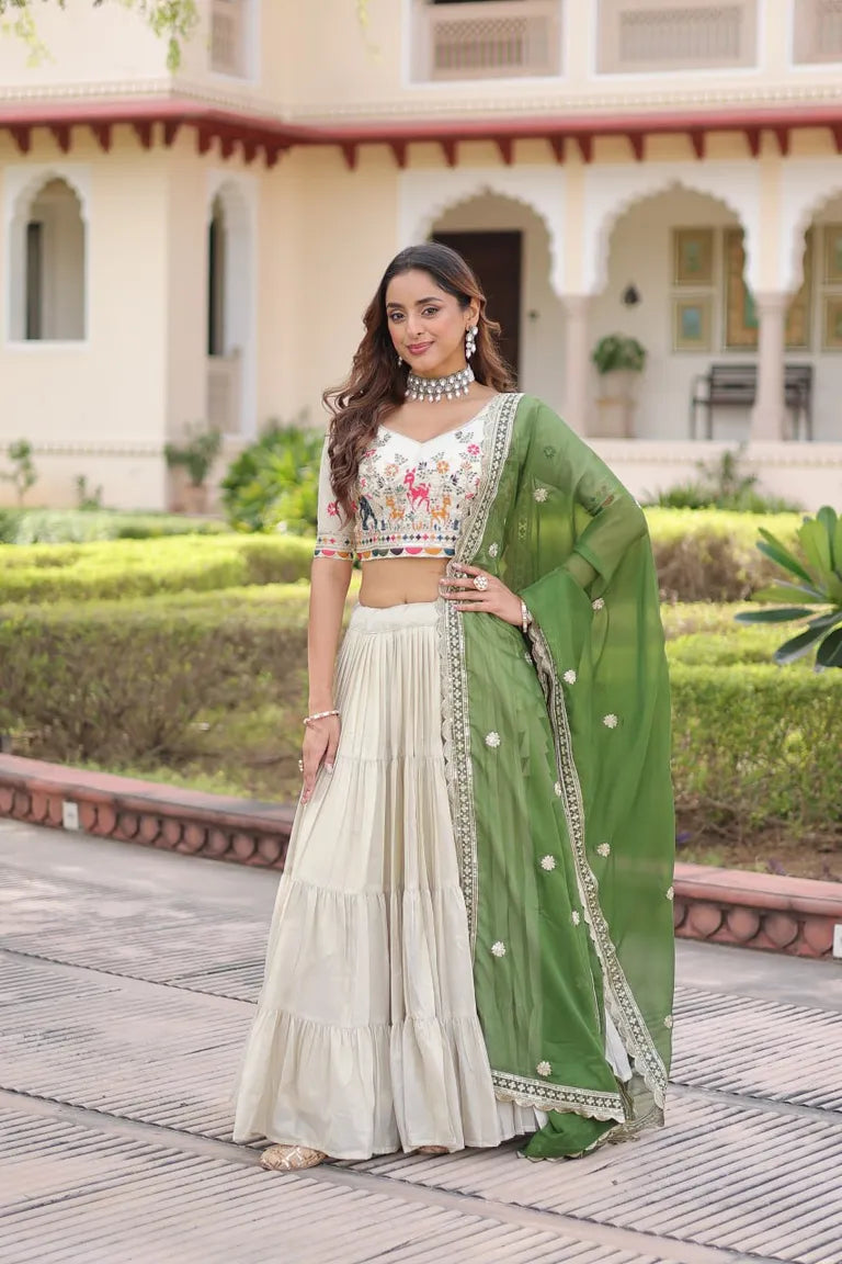 Designer Folk Art Tiered Lehenga Outfit
