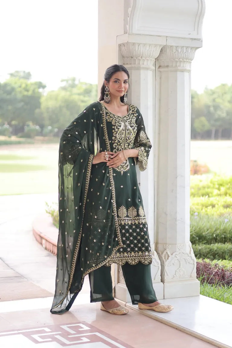 Party Wear Faux Blooming 3-Piece Suit