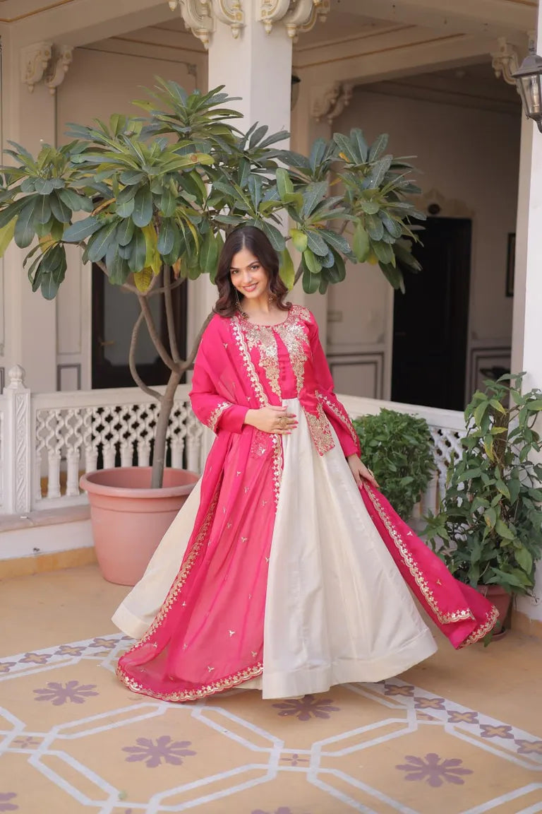 Festive Kali Pattern Gown with Full Sleeves