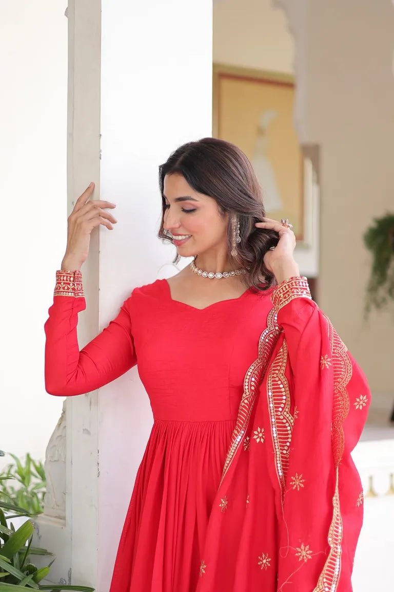Ruby Red Flared Gown