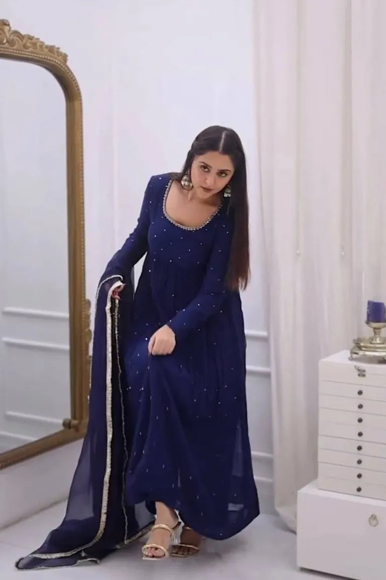 Royal Blue Anarkali Dress with Dupatta