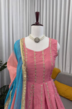 Pink Chinon Silk Anarkali Gown Set