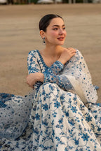 Blue & White Thread Work Anarkali Set
