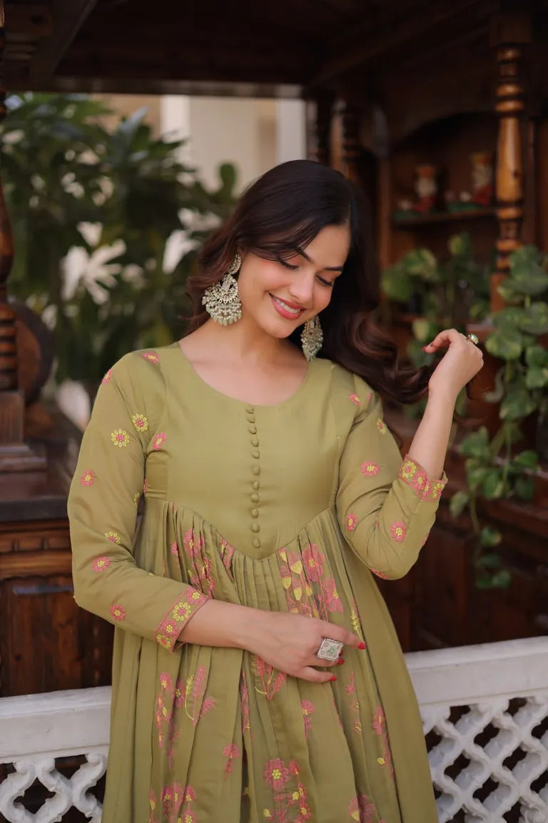 Festive Mal Chanderi Kurti Pant Set